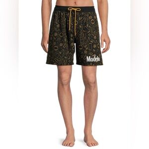 Modelo Especial Cerveza Beer Swim Trunks Lined size XL Black Gold Graphic